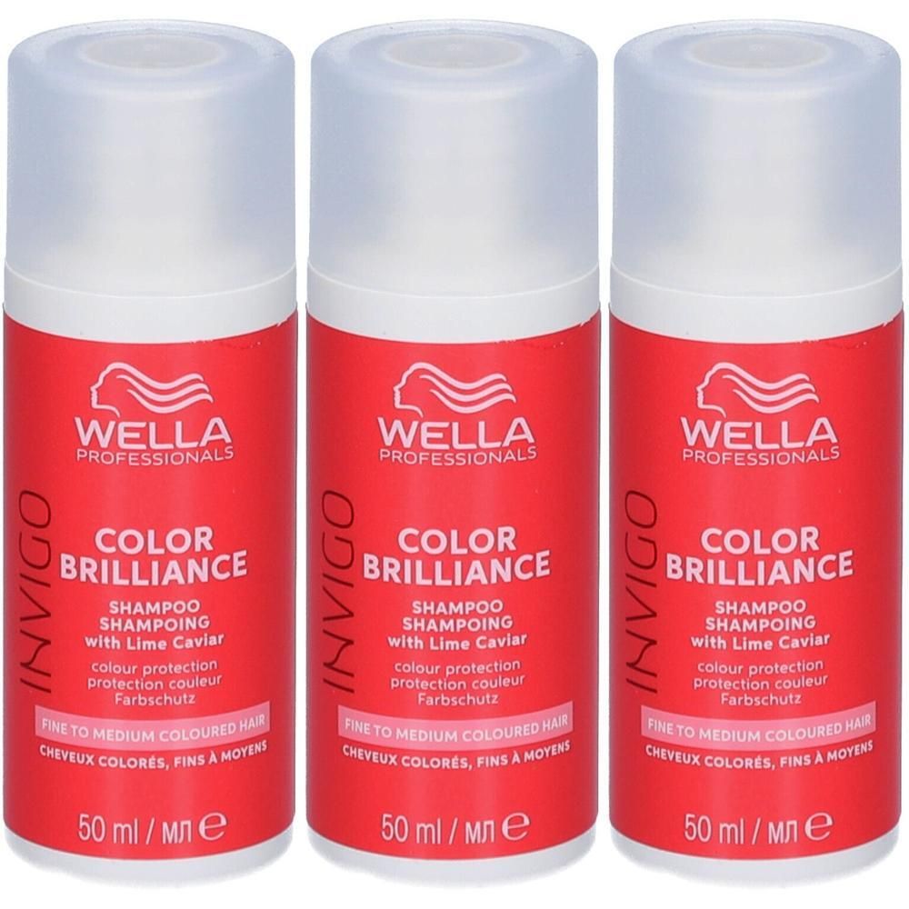 Drie flacons WELLA PROFESSIONALS Invigo Color Brilliance shampoo, elk 50 ml.