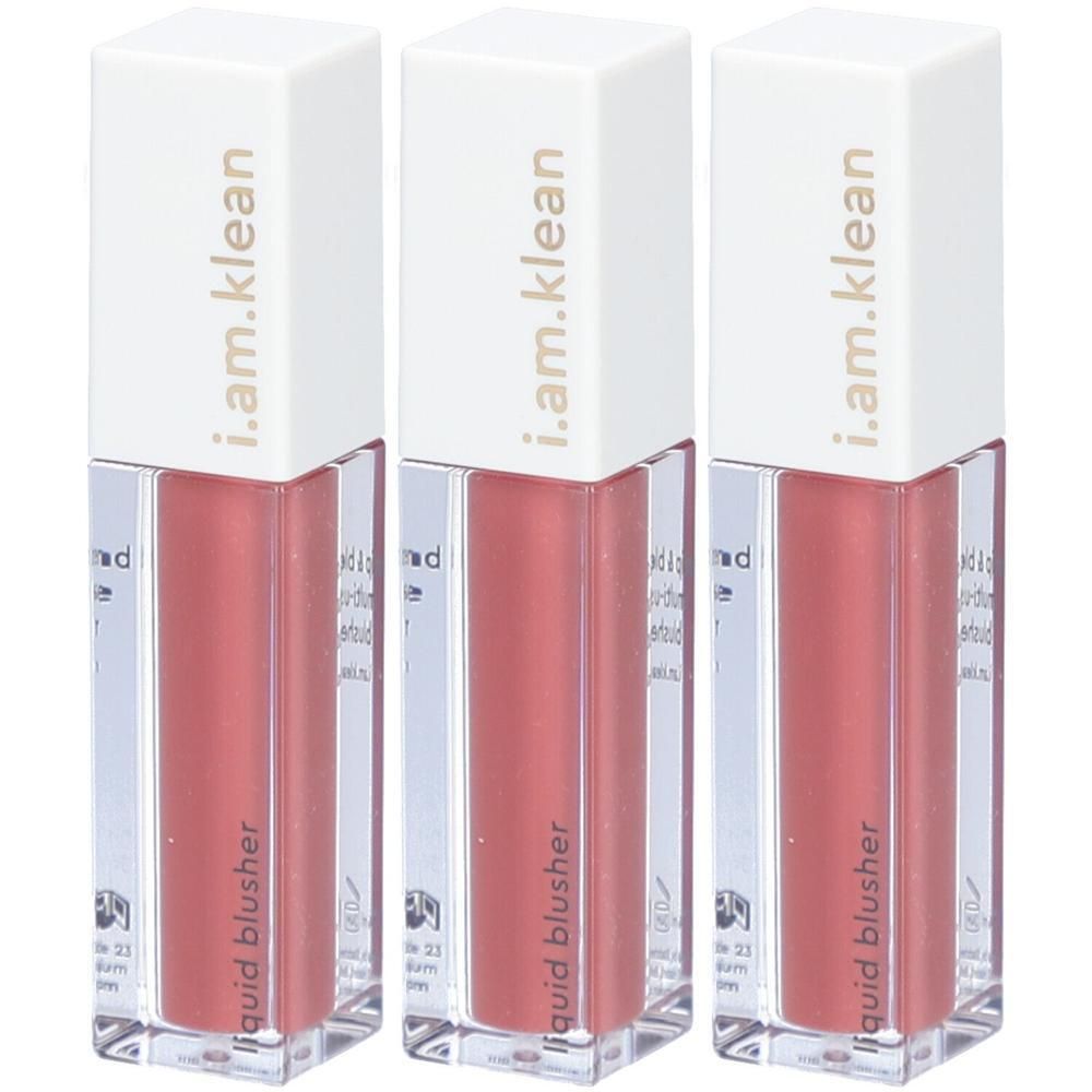 Drie flacons i.am.klean Liquid Blush in roze kleur.