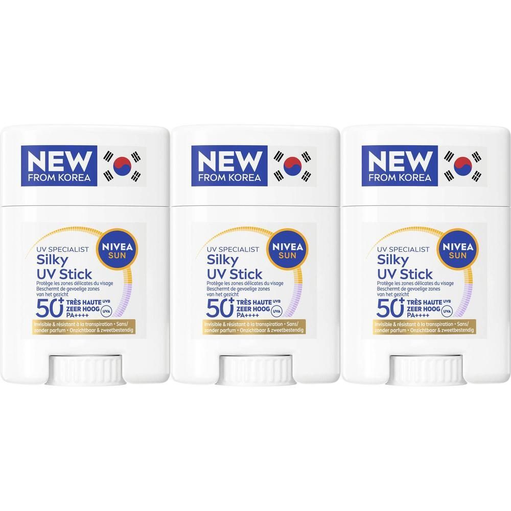 Trois sticks NIVEA Sun UV pour le visage, SPF 50.