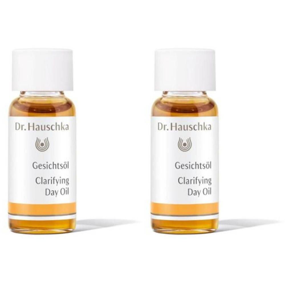 Twee flesjes Dr. Hauschka Gezichtsolie Clarifying Day Oil.
