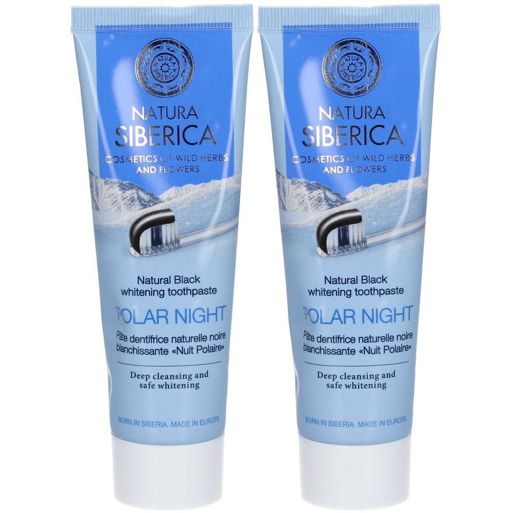 Deux tubes de dentifrice Natura Siberica Polar Night. Dentifrice noir naturel blanchissant.