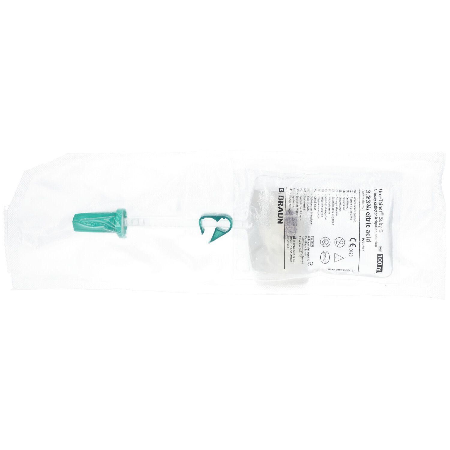Uro-Tainer Suby G met groene connector en CE-markering.