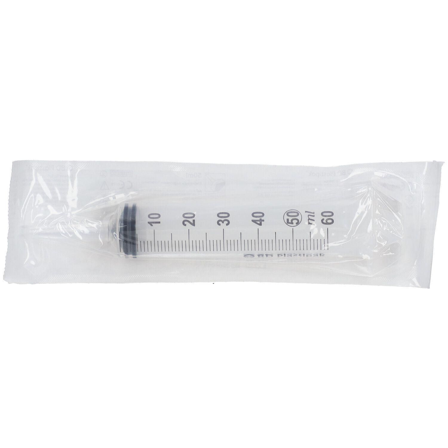 Steriele wegwerpspuit zonder naald, 60 ml inhoud, met ml-markeringen.
