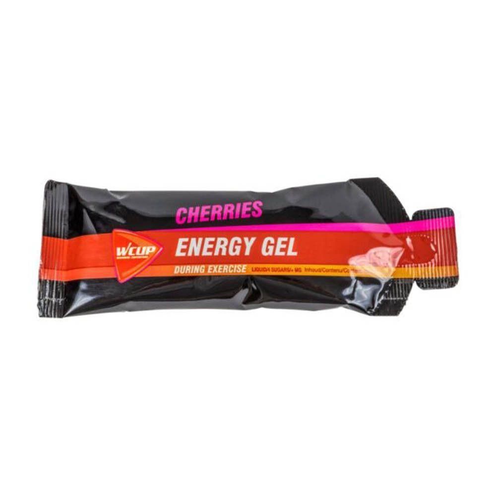 Wcup Energy Gel Kers: Een enkele zak met kersensmaak voor energie tijdens het sporten.