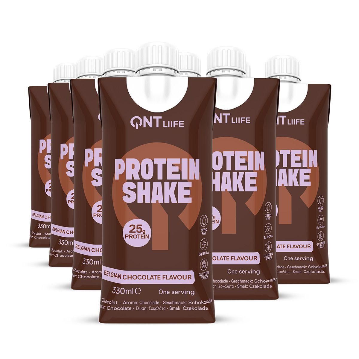 QNT Liife Protein Shake saveur Chocolat Belge, 330ml. Contient 25g de protéines par portion.