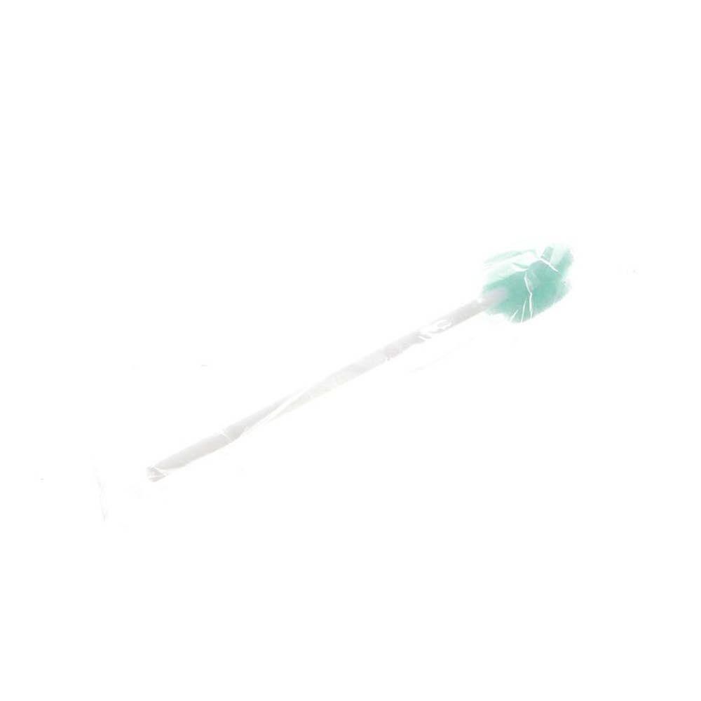 Un écouvillon individuellement emballé avec une tête en mousse verte.