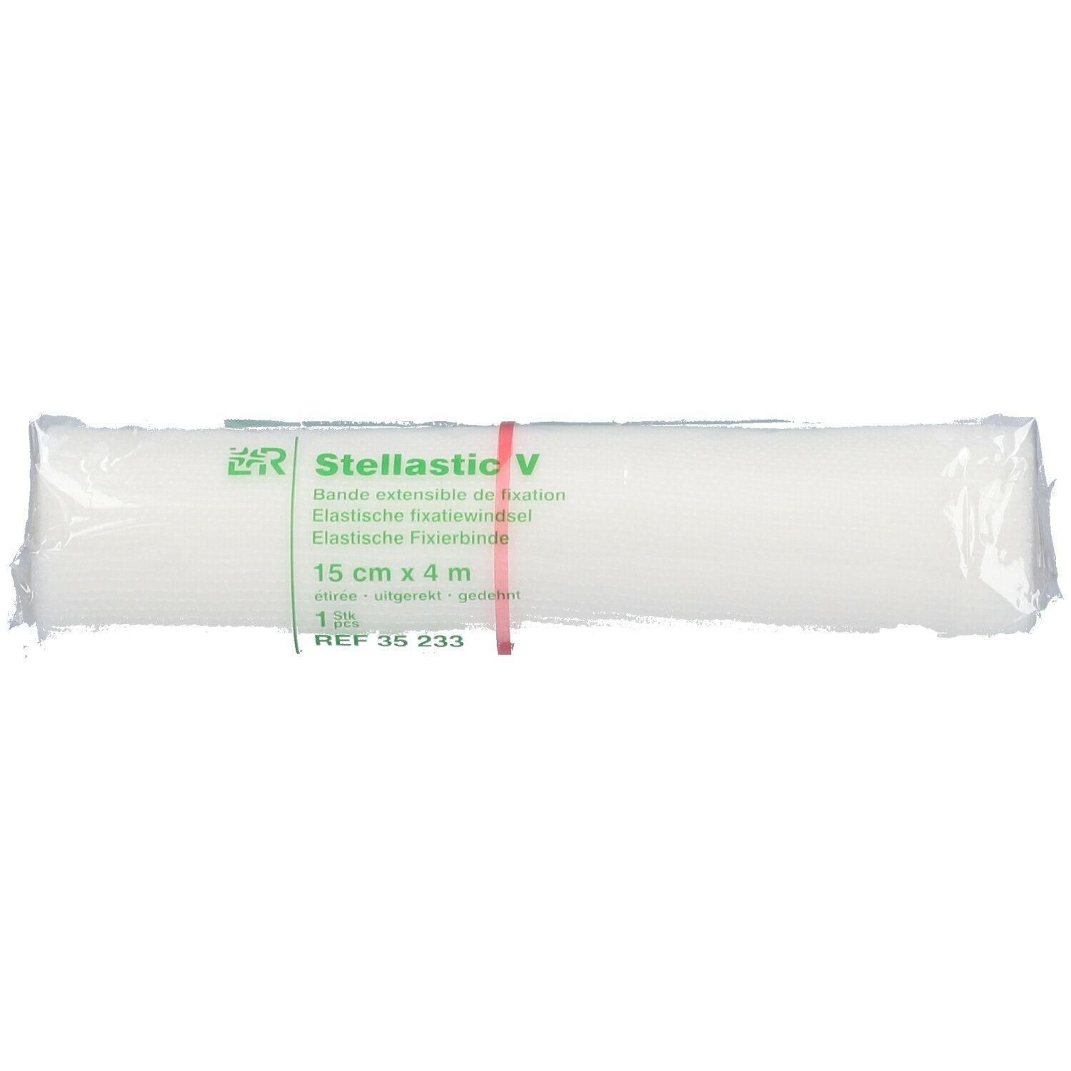 Elastische fixatiewindsel, 15 cm x 4 m, wit, verpakt in folie.