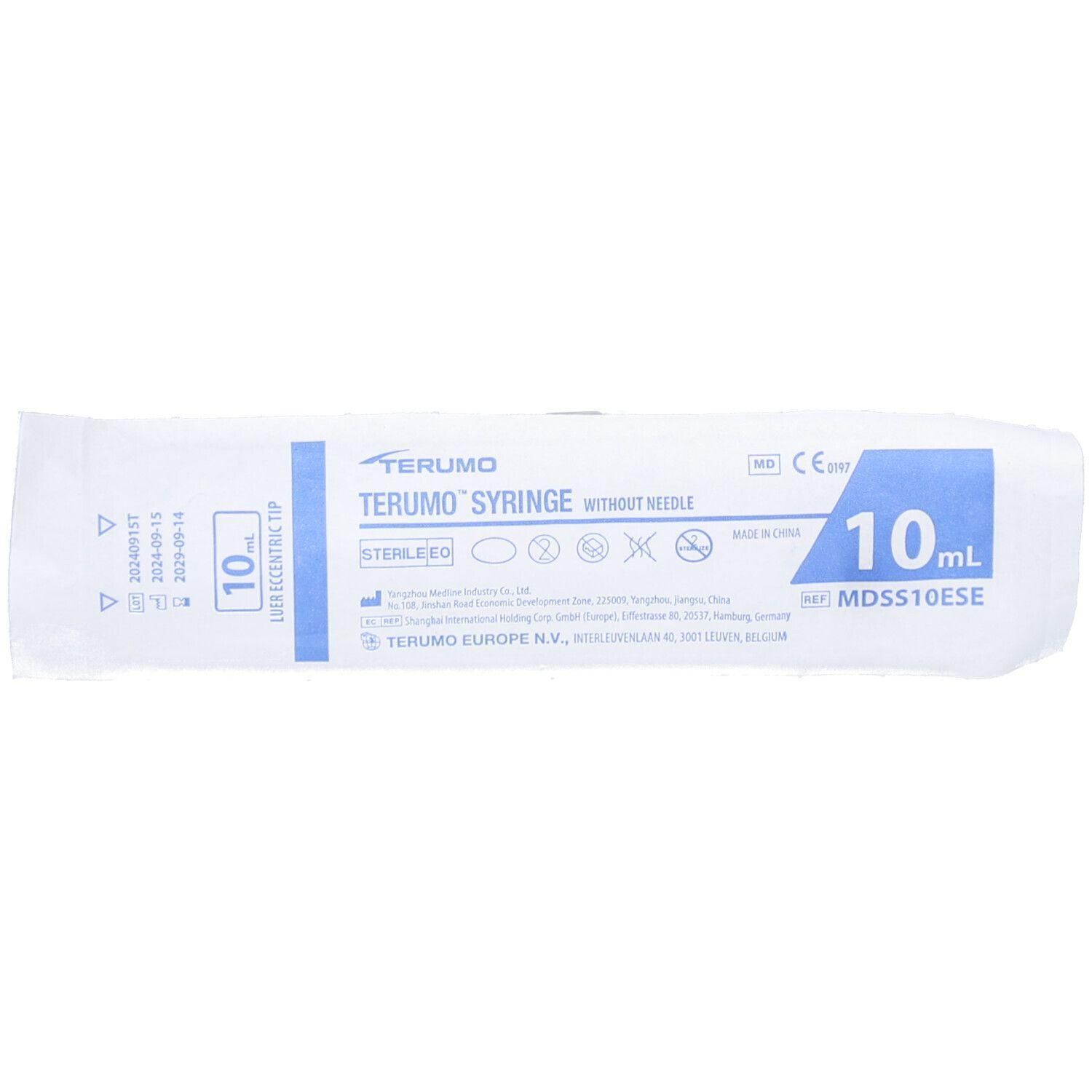 Terumo spuit 10ml, steriel, zonder naald, Luer excentrische tip.