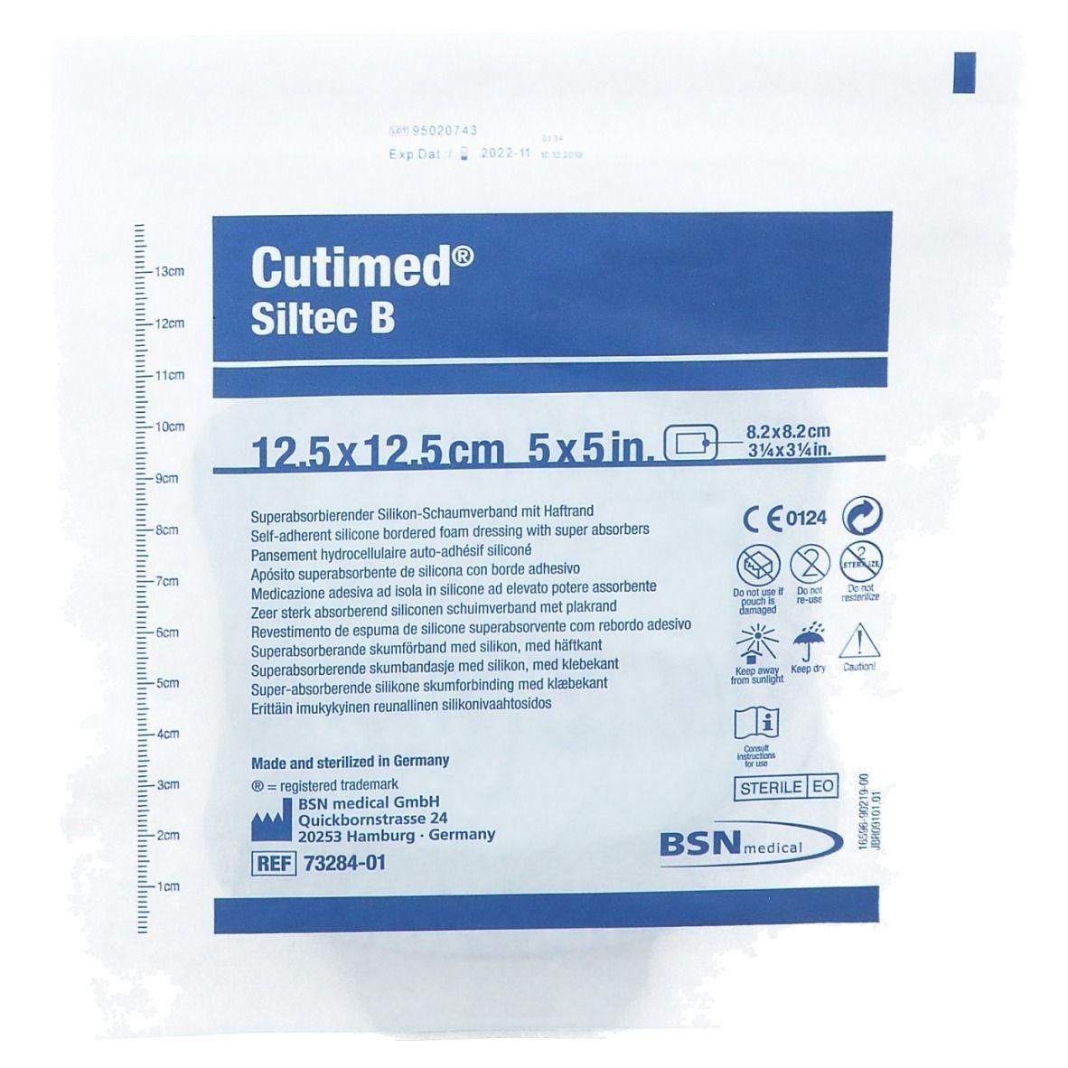 Cutimed Siltec B, 12,5x12,5cm, superabsorberend siliconen schuimverband met plakrand.
