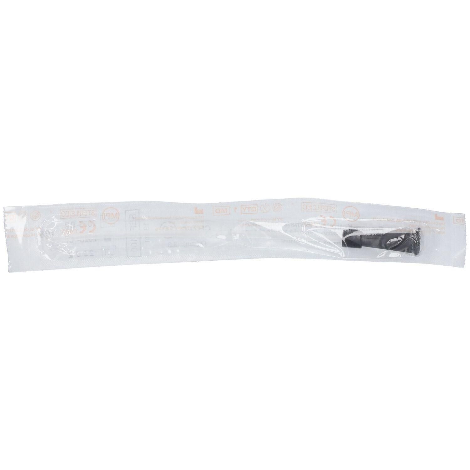 Sonde urétrale noire CH10, 18cm, emballage stérile.