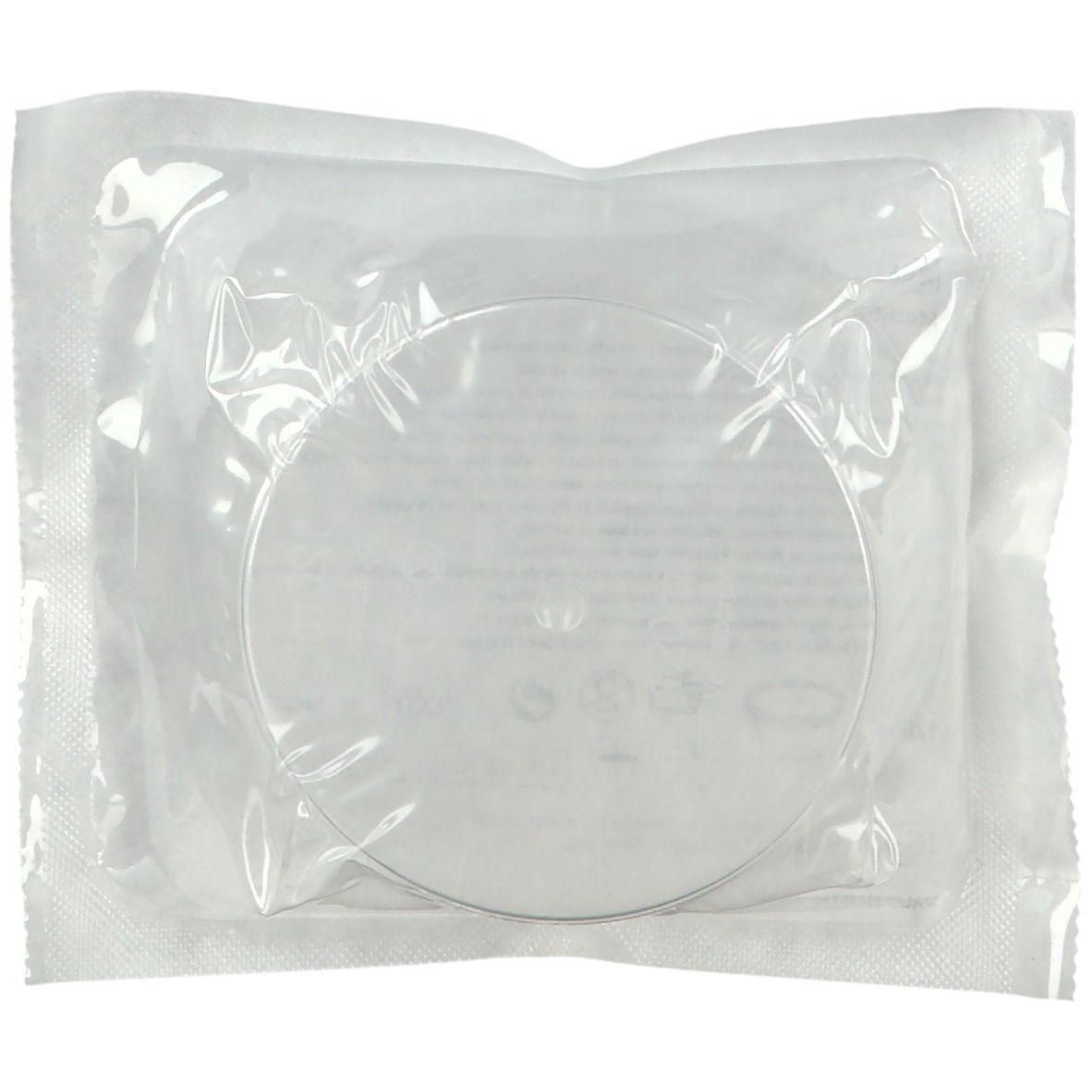Coupe ronde en plastique transparent, emballée stérilement.
