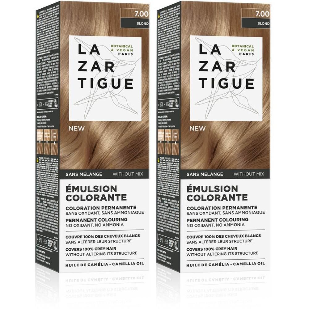 Twee pakken LAZARTIGUE permanente haarkleuring, tint 7.00 Blond.