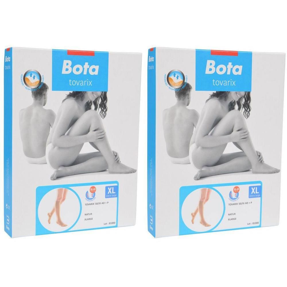 Deux paquets de chaussettes de compression Bota Tovarix, hauteur genou, taille XL, couleur Naturel.