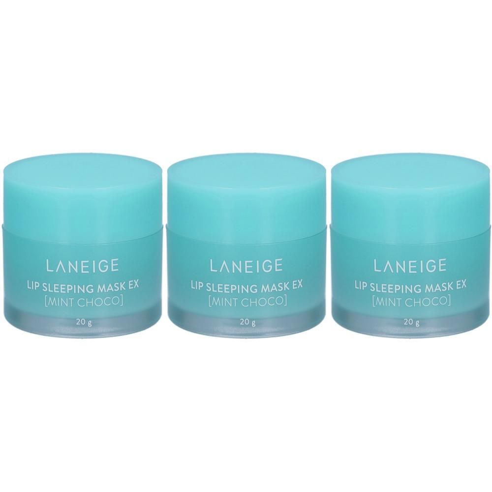 Drie turquoise potjes Laneige Lip Sleeping Mask Mint Choco 20g.
