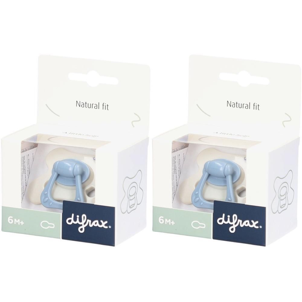 Deux sucettes Difrax, 6M+, Natural Fit, bleues.