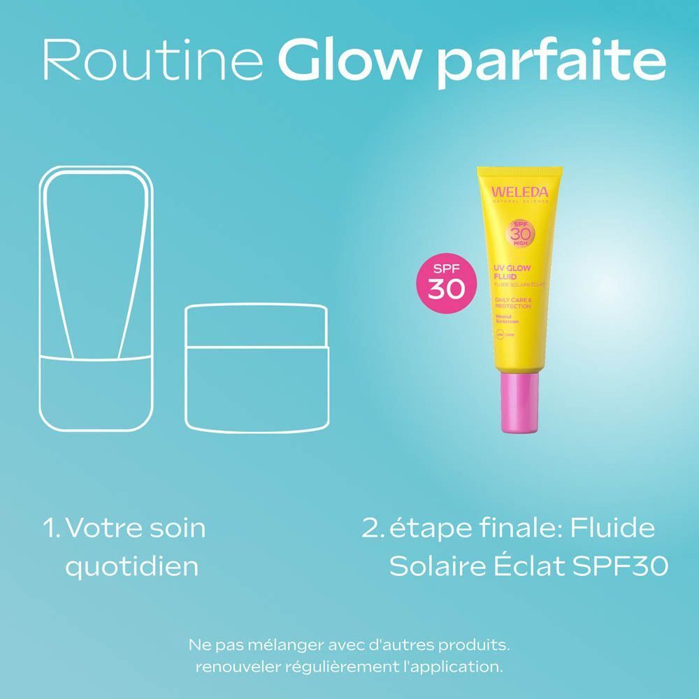 Fluide solaire Weleda SPF 30 pour une routine éclat parfaite.