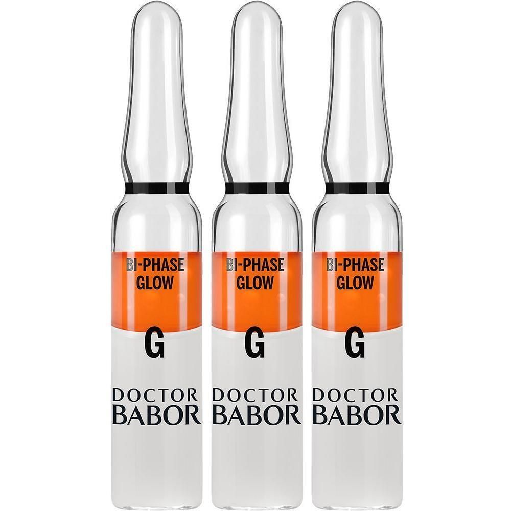 Trois ampoules Babor avec inscription "Bi-Phase Glow" et "G".