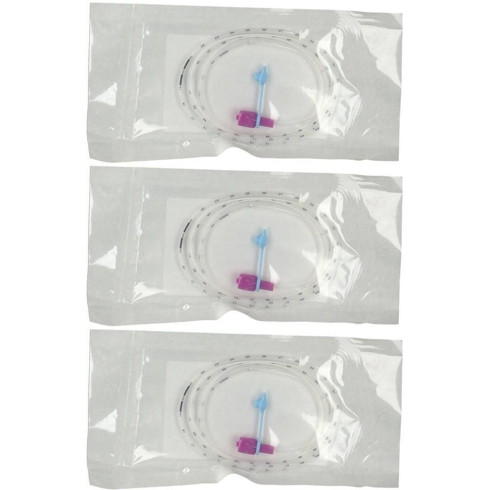 Drie steriel verpakte sondes met blauwe en paarse connectoren.