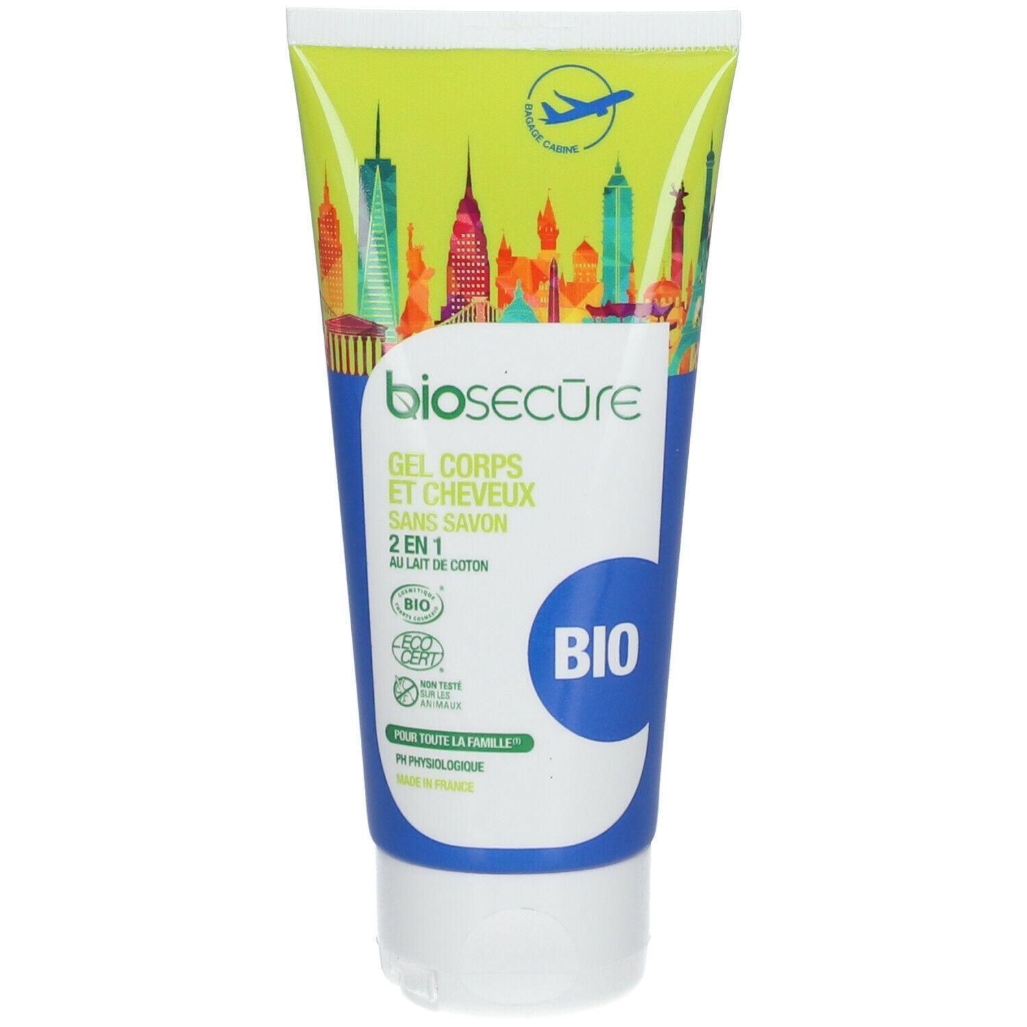 Biosecure gel corps et cheveux 2 en 1 sans savon au lait de coton. Certifié Bio.