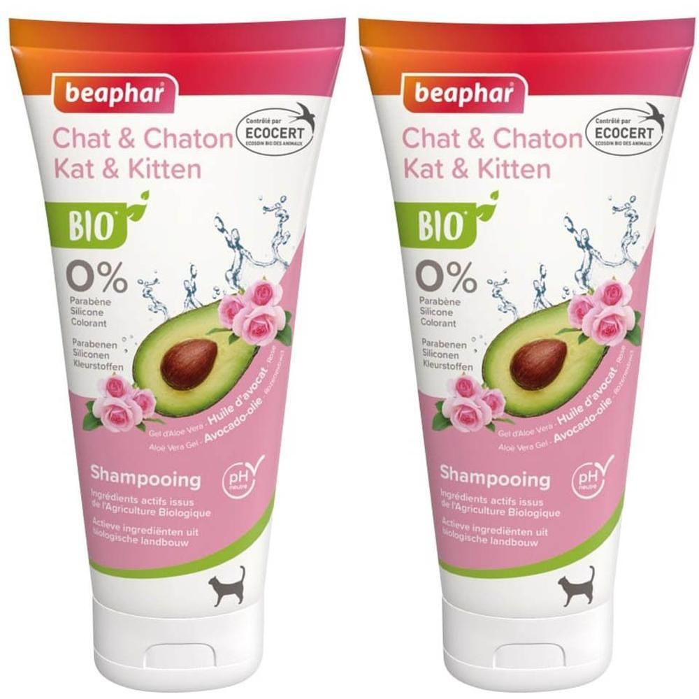 Shampoing Bio Beaphar Chat & Chaton à l'huile d'avocat. 0% parabènes, silicones, colorants.
