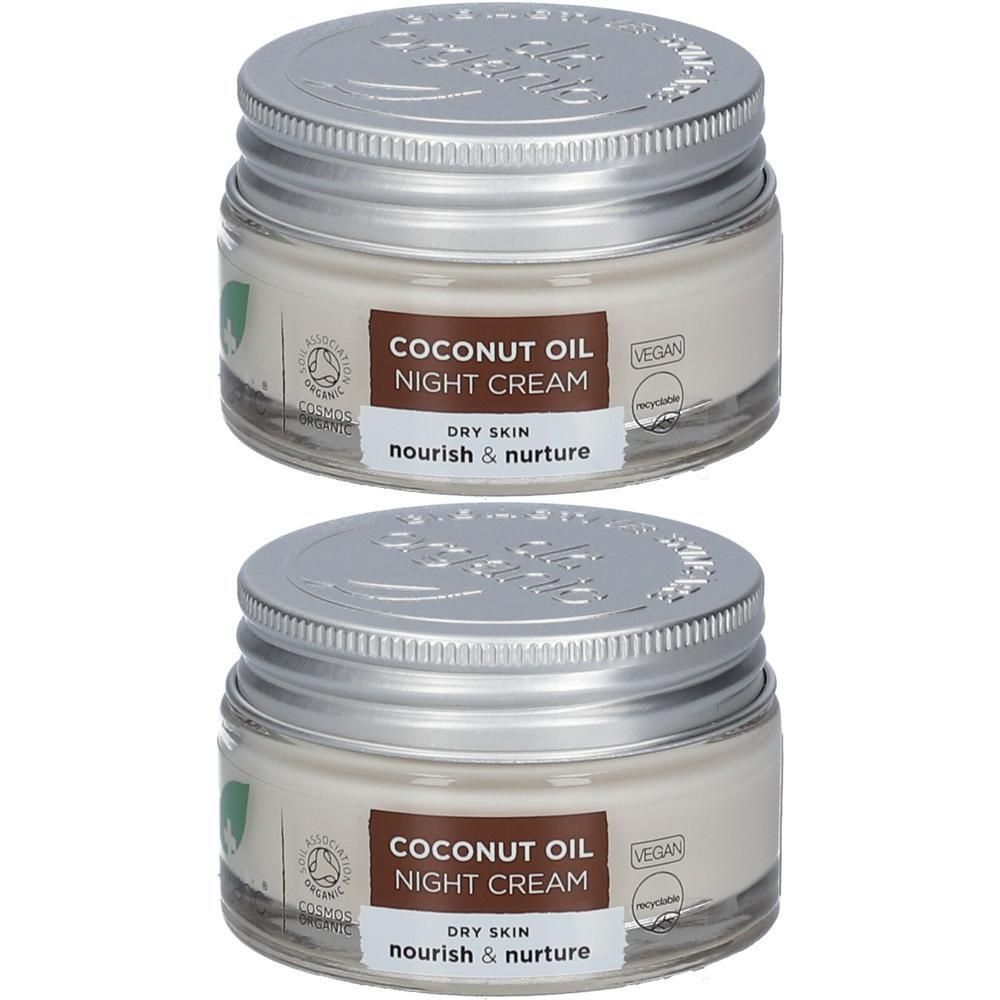 Deux pots de crème de nuit à l'huile de coco bio pour peau sèche.