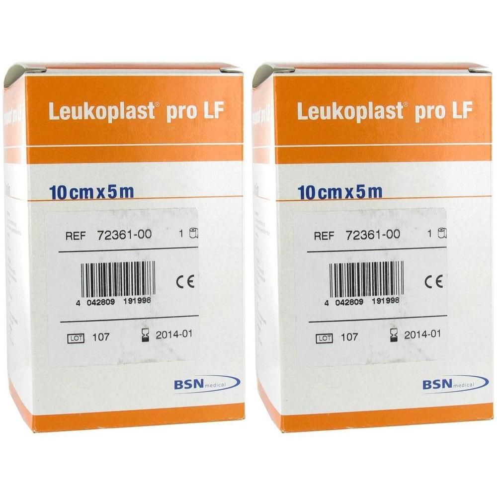 Deux paquets de Leukoplast® Pro LF, 10 cm x 5 m. Marquage CE et logo BSN Medical.