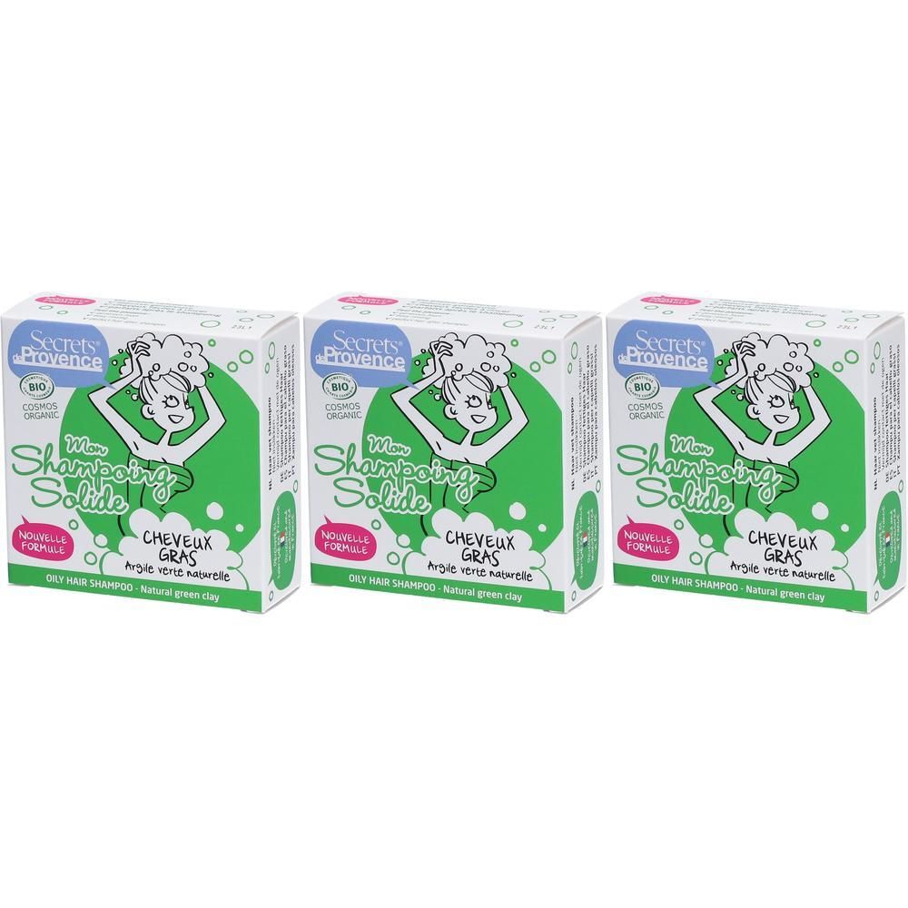 Drie dozen vaste shampoo voor vet haar met groene klei.