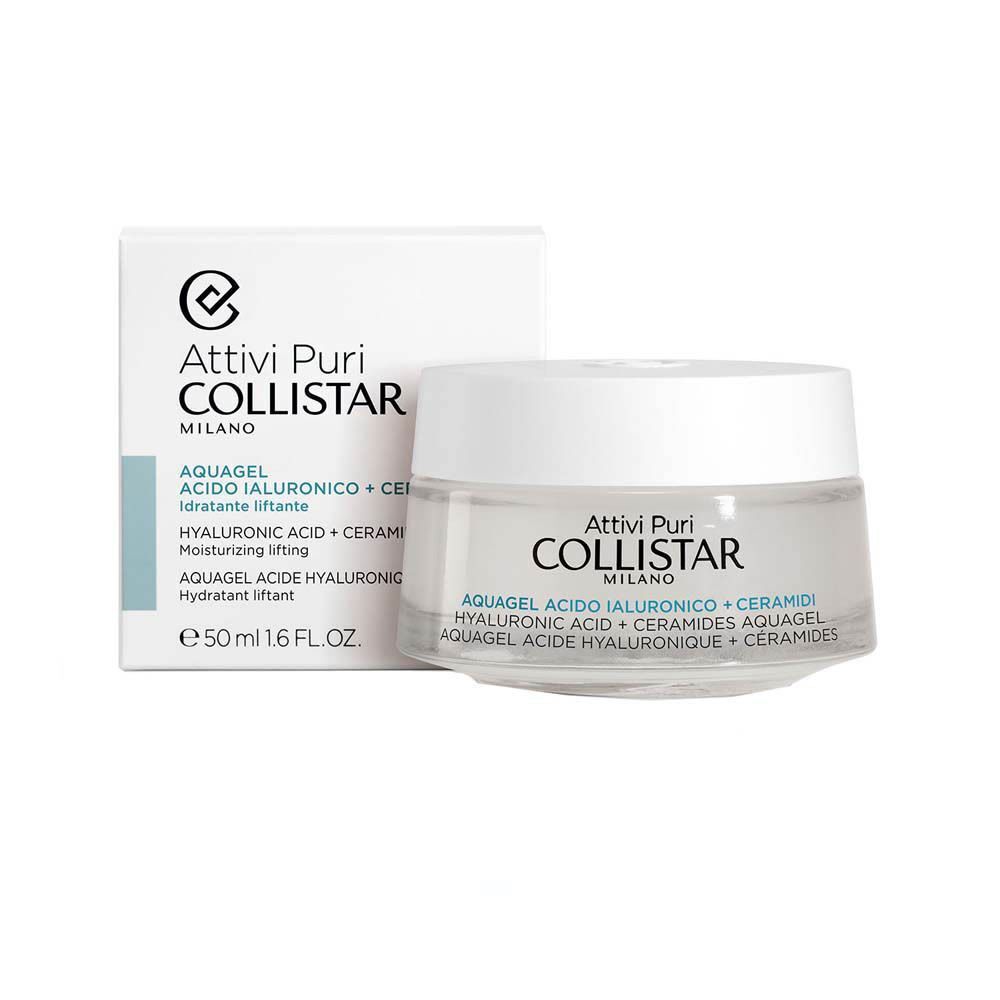 Collistar Aquagel potje met Hyaluronzuur + Ceramiden, naast de verpakking.