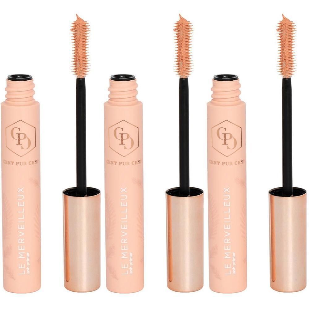 Drie roze tubes GP Le Merveilleux mascara met borsteltjes.