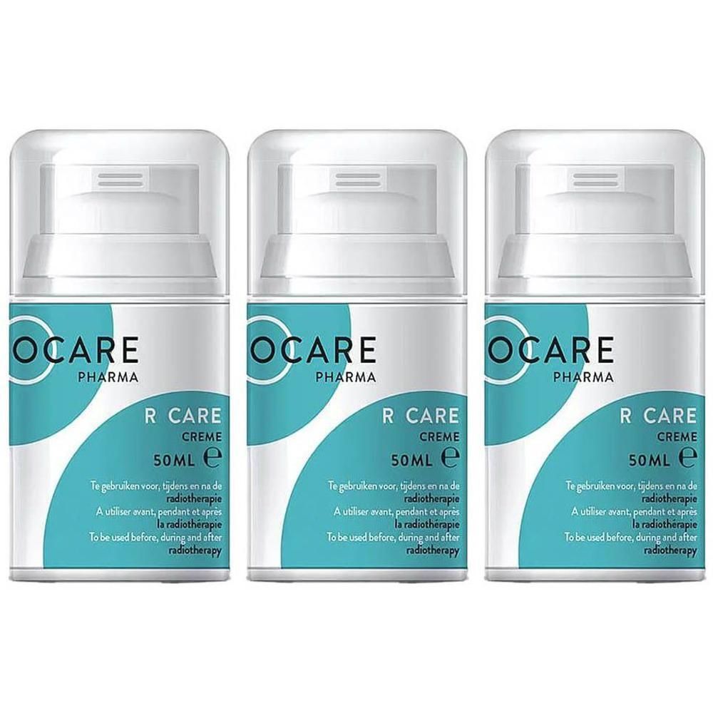 Drie flessen Ocare R Care Creme met pompdoseerders. Elke fles bevat 50ml.