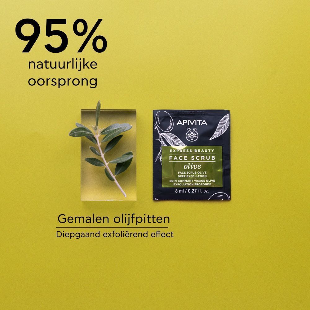 Eén verpakking Apivita Express Beauty gezichtsscrub met olijf, 8 ml.