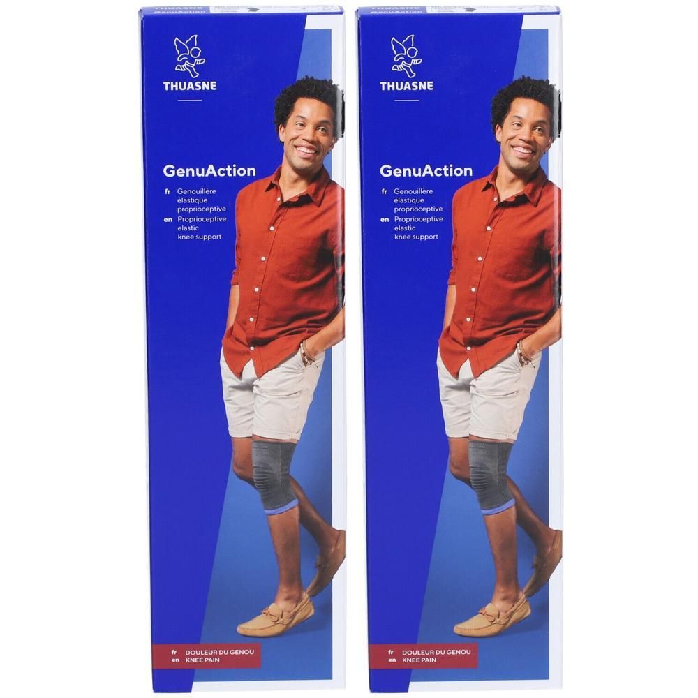 Genouillère Thuasne Genu Action, grise. Bandage élastique proprioceptif pour le soutien du genou.