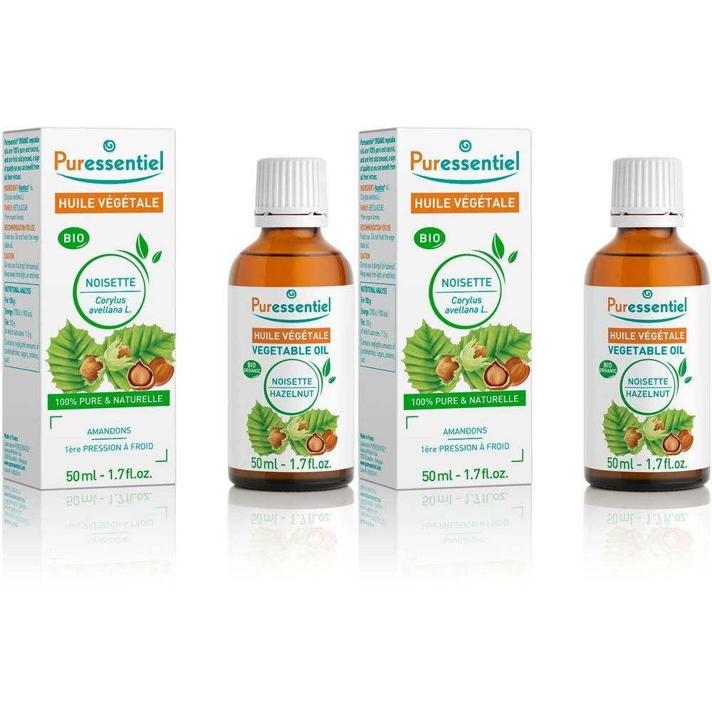Puressentiel Huile Végétale Bio Noisette, 3x 50ml. 100% pure et naturelle.