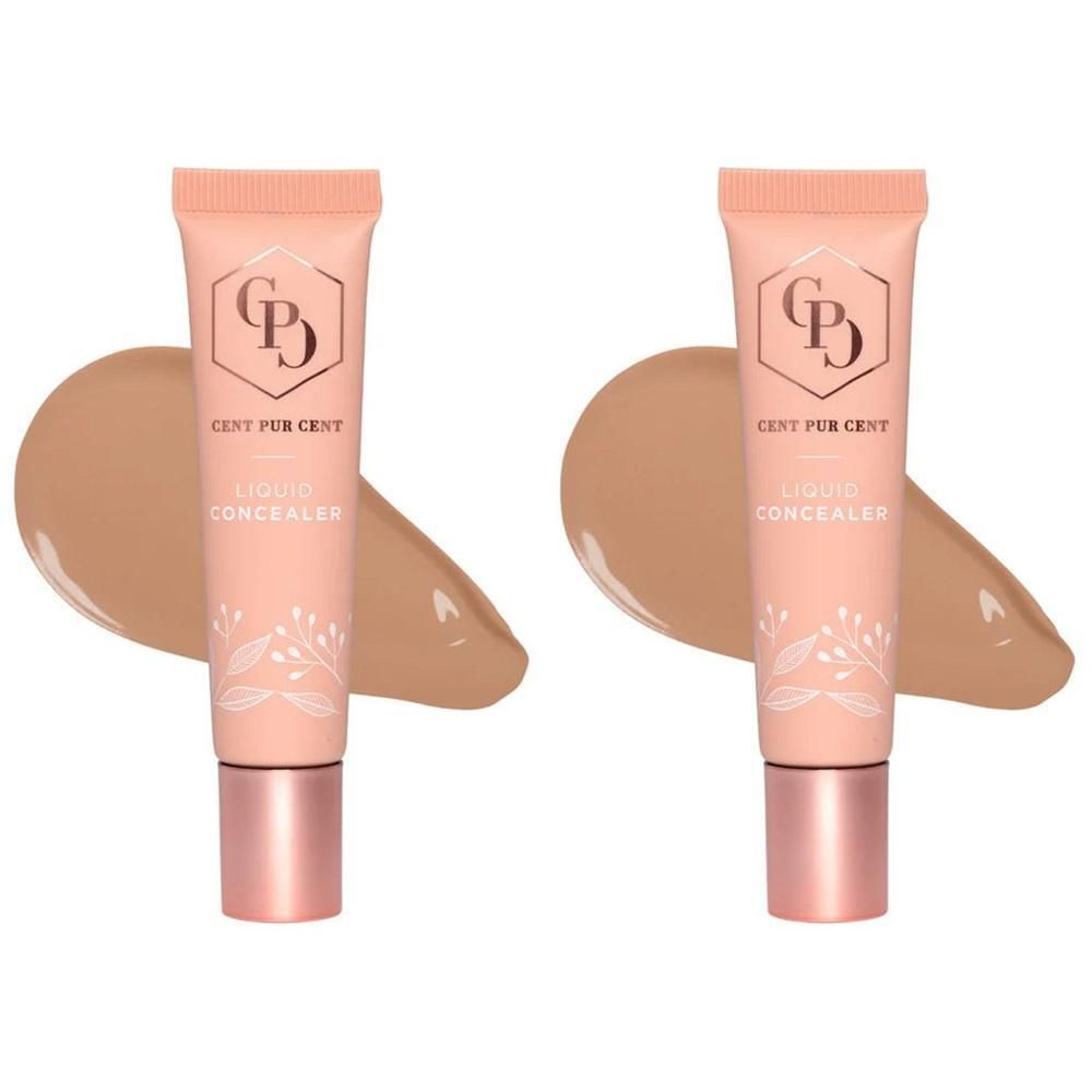 Twee Cent Pur Cent vloeibare concealertubes met een swatch ernaast.