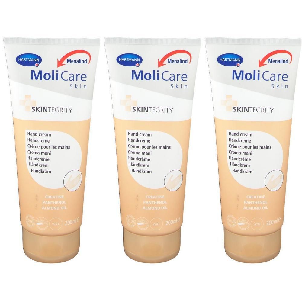 Trois tubes de crème pour les mains MoliCare Skin, 200ml.