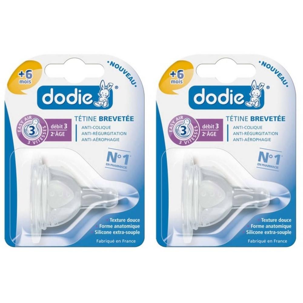 Dodie Tétine Initiation+ Anti-Colique, lot de 2. Pour bébés de 6 mois et plus.