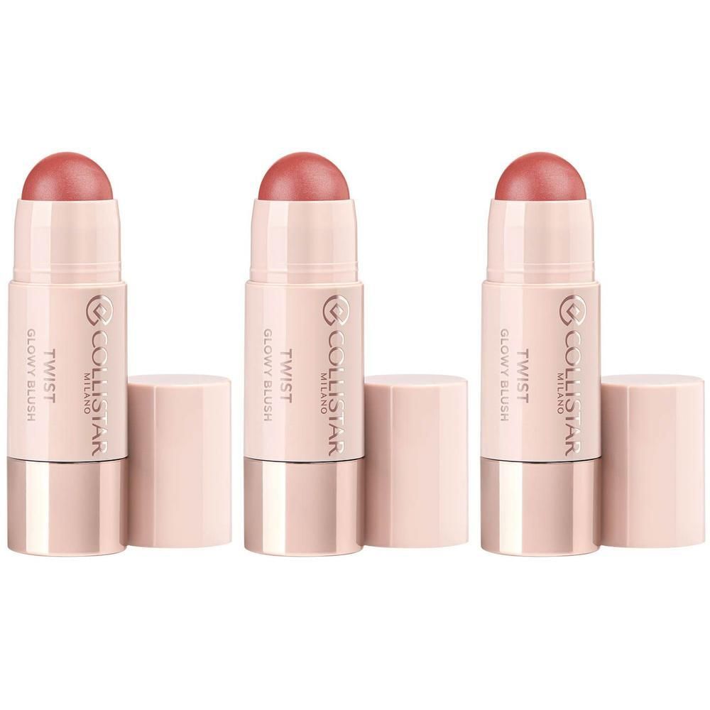 Drie Collistar Twist Glowy Blush 03 - Venere sticks met geopende dopjes.