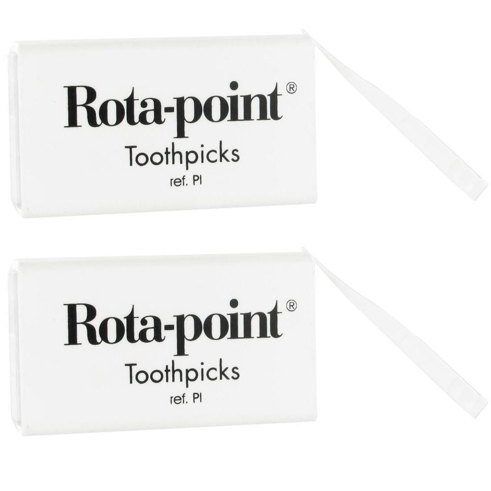 Deux paquets de cure-dents Rota-point® en plastique, blancs.