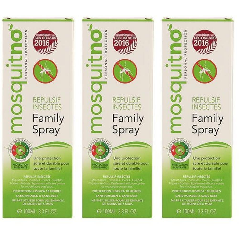 Trois flacons de spray anti-insectes Mosquitno, 100ml.