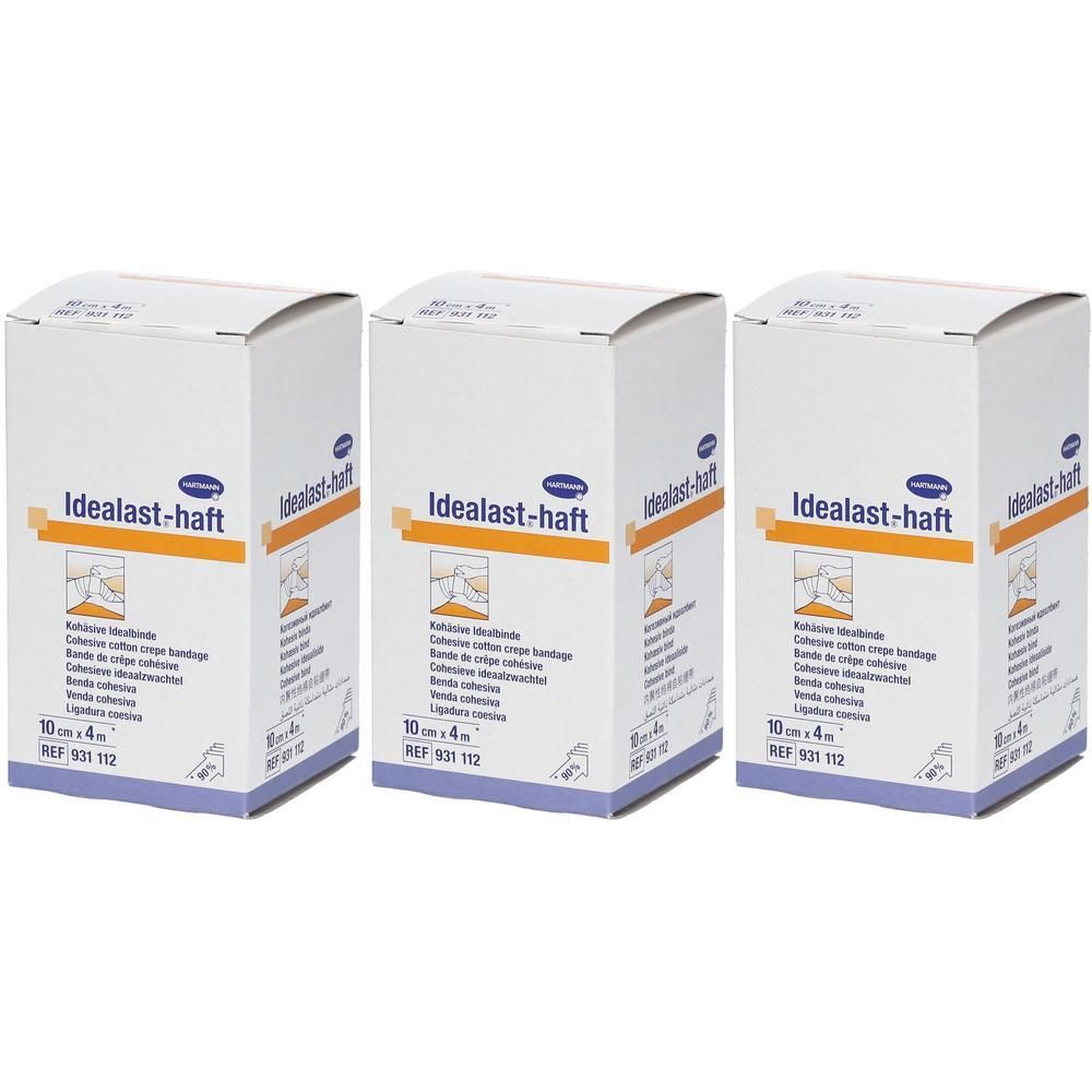 Trois paquets de Hartmann Idealast-Haft, bandage 10cm x 4m.
