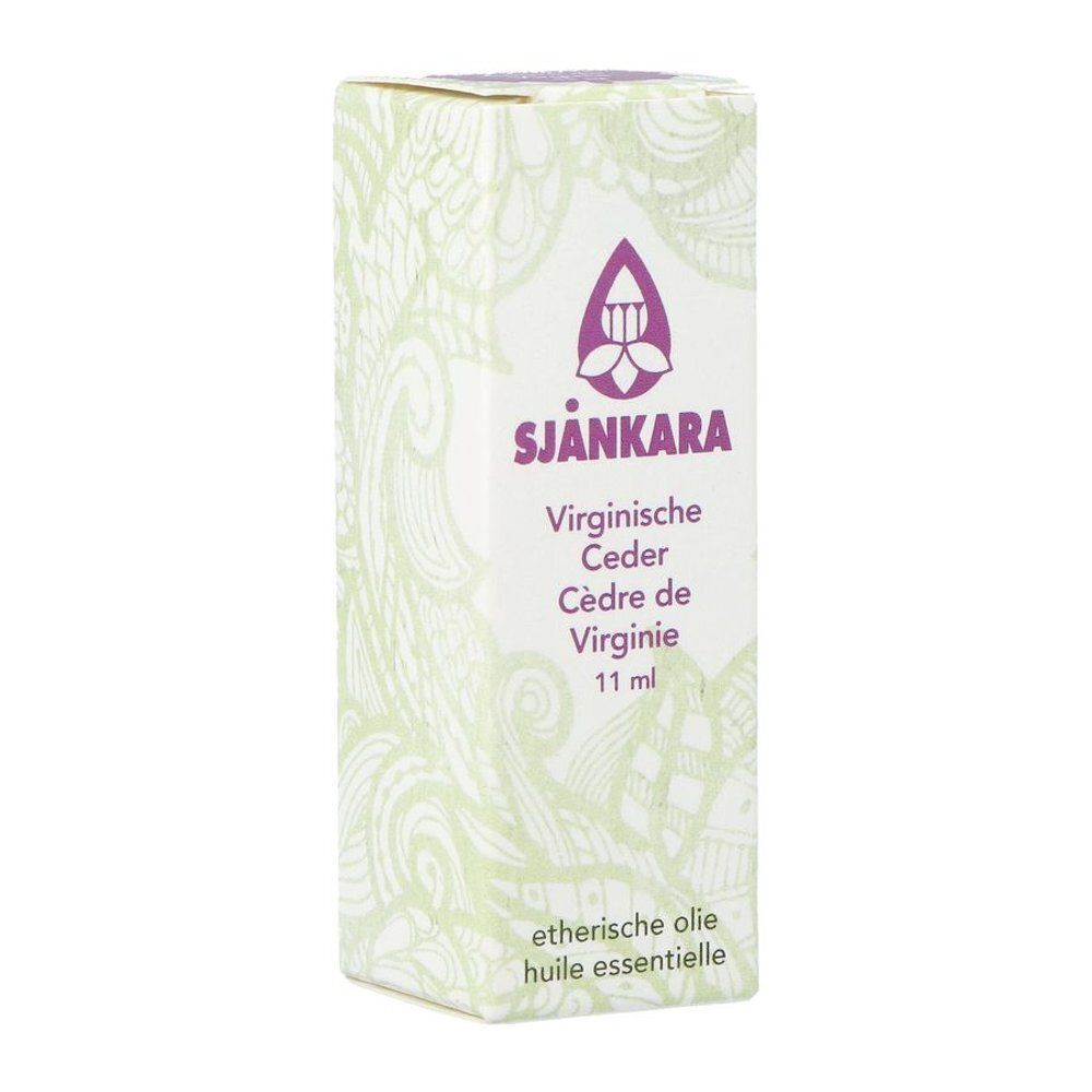 Een doosje Sjankara Virginische ceder etherische olie, 11 ml.
