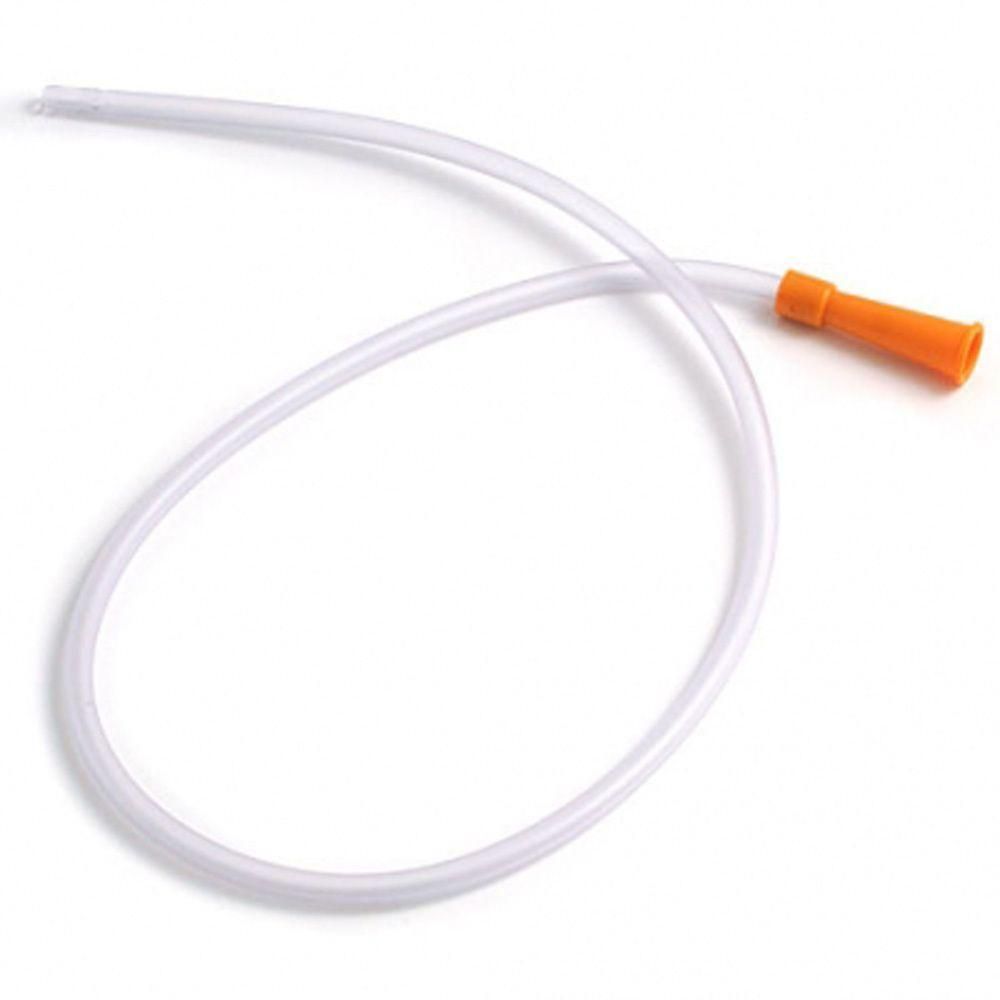 Un tube d'aspiration transparent avec un connecteur orange.