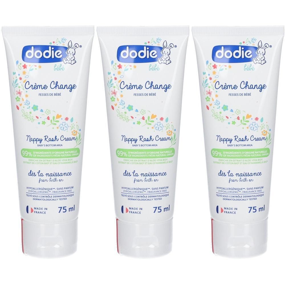 Drie tubes Dodie Luiercrème, 75 ml.