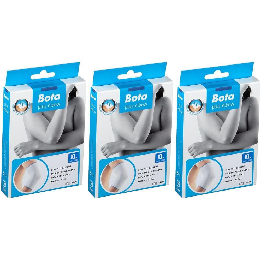 Drie verpakkingen Bota Plus elleboogbrace in XL, wit.