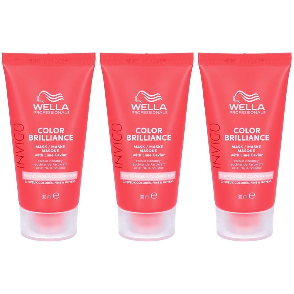 Drie tubes Wella Professionals Invigo Color Brilliance Masker met kaviaarextract.