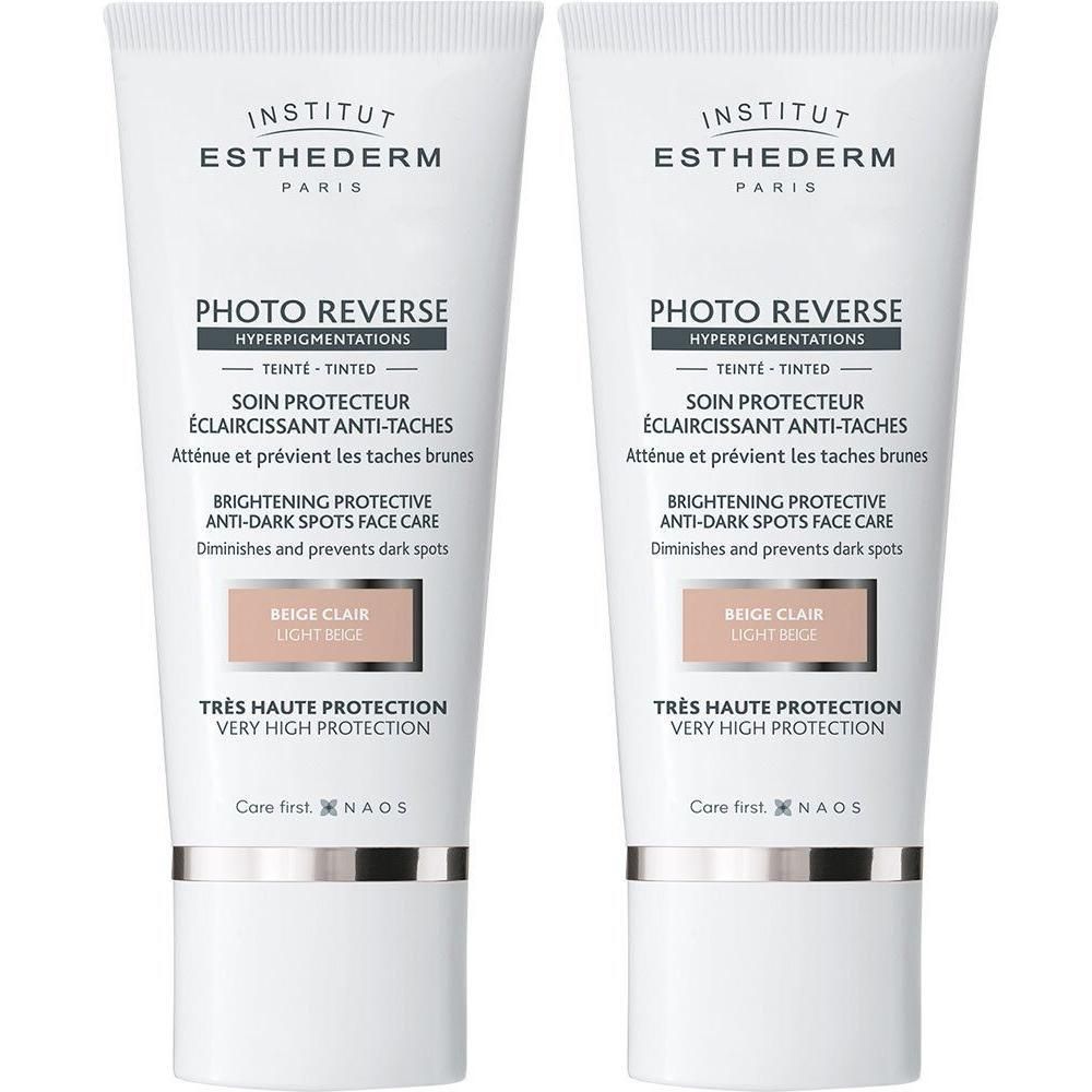 Twee tubes Institut Esthederm Photo Reverse Beige Clair, gezichtszonnebrand.