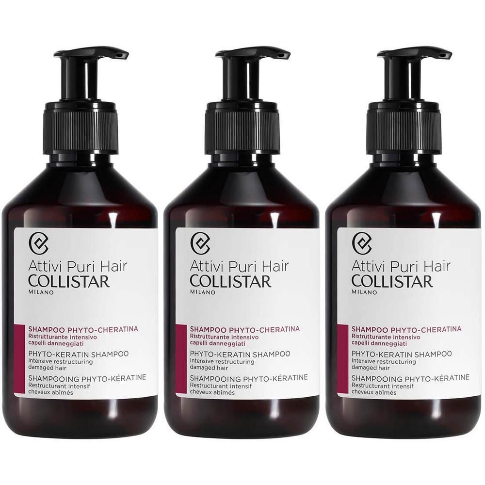 Drie flessen Collistar Shampooing Phyto-Kératine met pompdos.