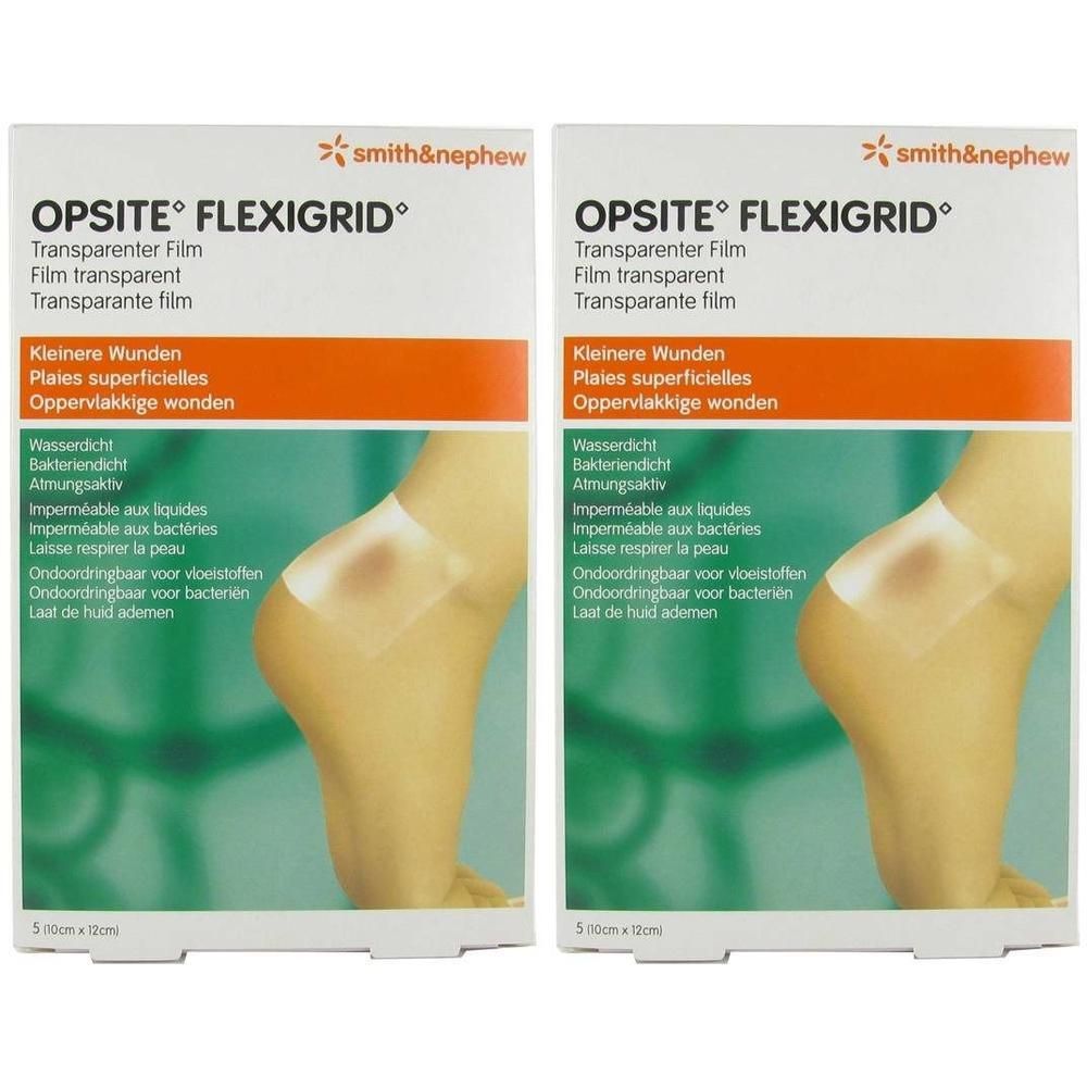 Twee pakken Opsite Flexigrid verband, transparant, 10cm x 12cm.