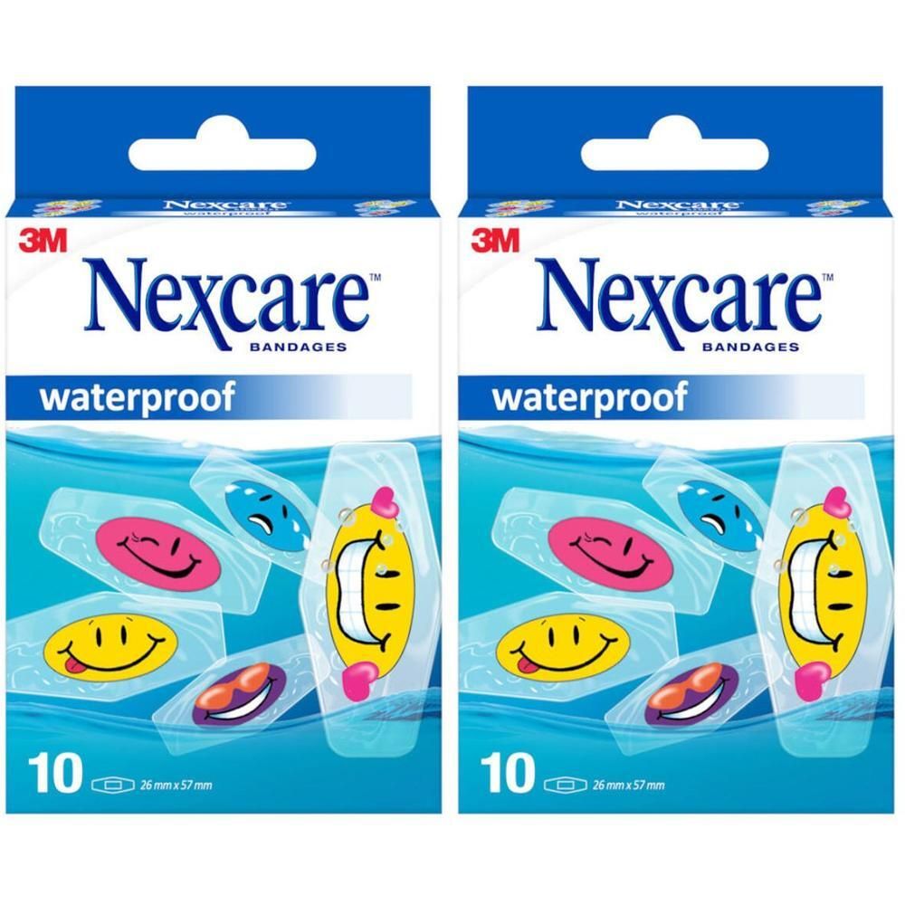 Nexcare waterdichte pleisters met grappige gezichten, 10 stuks, 26mm x 57mm.