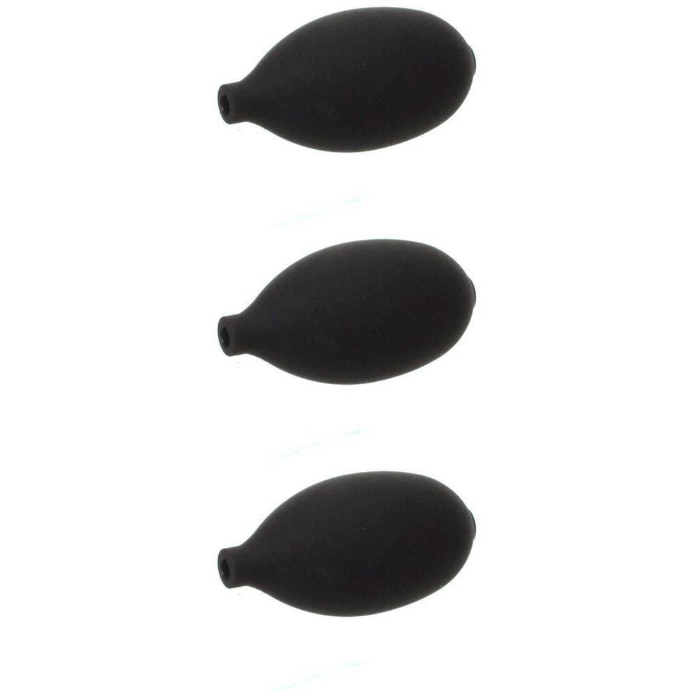 Trois poires en caoutchouc noires pour appareils médicaux.